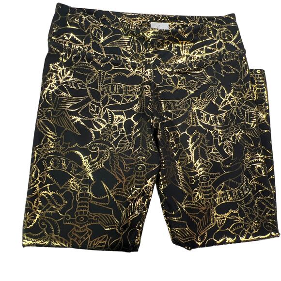 Zumba Love Metallic Capri Leggings Extra Small (XSpicy) Gold Black - Picture 7 of 12